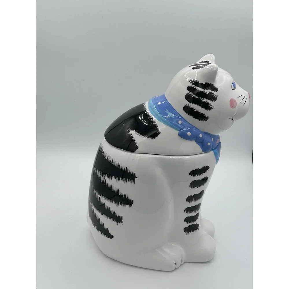 Vtg CoCo Dowley Cat Cookie Jar 1990 Blue Scarf Collectible Eye-Catching Decor